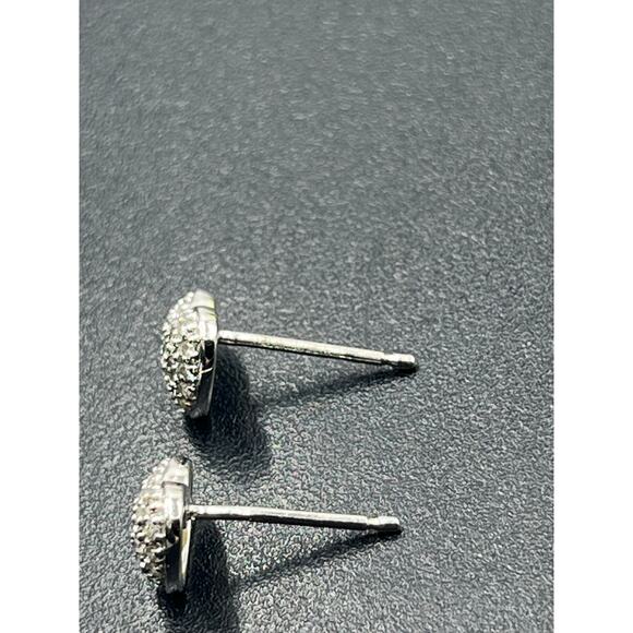 Disney Signed 14K White Gold Micro Pave Diamond Puff Heart Stud Earrings - Picture 4 of 14